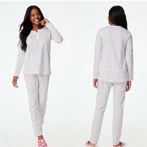 Rare Roller Rabbit Green Red Heart holiday Pajama 2 Piece Long Sleeve XS